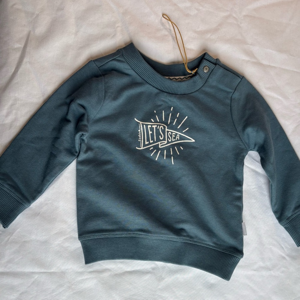 NWT Noppies Aegean Blue Boys Sweater with 'Let's Sea' Graphic 4-6 month